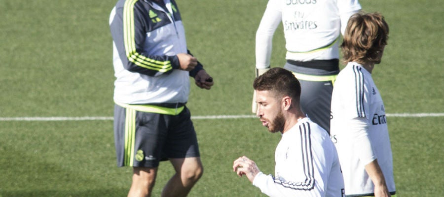 Sergio Ramos, en el entrenamiento en Valdebebas Sergio Ramos, en el entrenamiento en Valdebebas