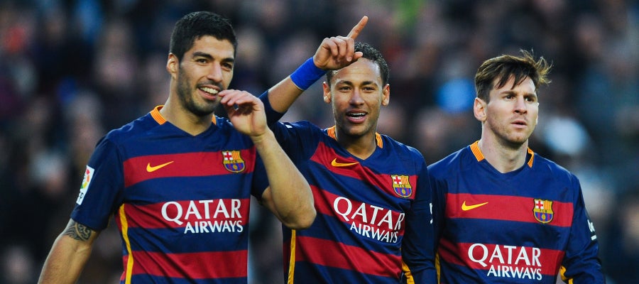 Luis Suárez (izq), Neymar y Leo Messi (d) Luis Suárez (izq), Neymar y Leo Messi (d)