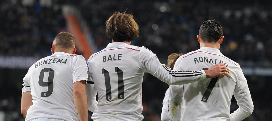 Benzema, Bale y Cristiano celebran un gol con el Real Madrid Benzema, Bale y Cristiano celebran un gol con el Real Madrid