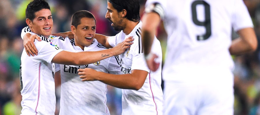 Los madridistas celebran el gol de Chicharito Hernández Los madridistas celebran el gol de Chicharito Hernández