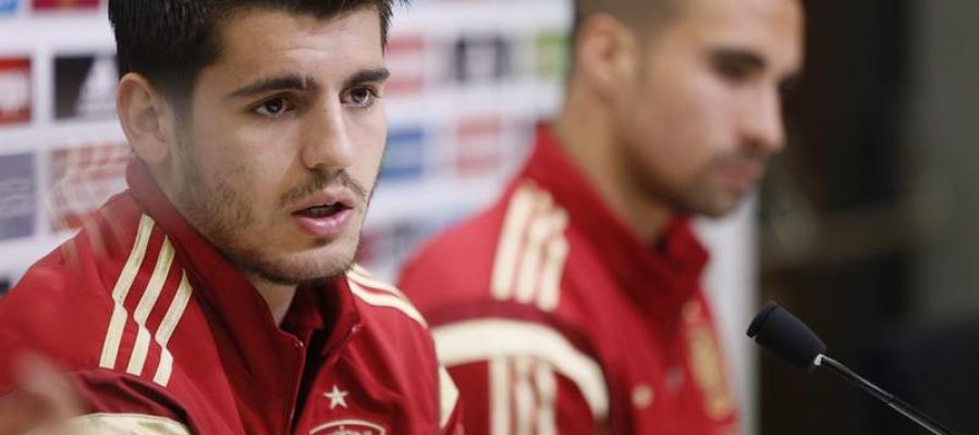 Morata en rueda de prensa con la Selección Española de Fútbol Morata en rueda de prensa con la Selección Española de Fútbol