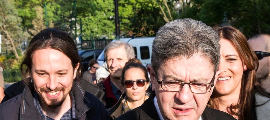 El candidato a las presidenciales francesas por La Francia Insumisa, Jean-Luc Mélenchony el líder de Podemos, Pablo Iglesias El candidato a las presidenciales francesas por La Francia Insumisa, Jean-Luc Mélenchony el líder de Podemos, Pablo Iglesias