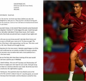 Carta del Shoundtrade a Cristiano Ronaldo Carta del Shoundtrade a Cristiano Ronaldo
