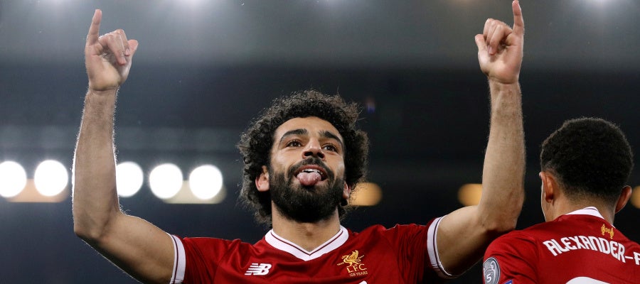 Salah celebra su gol contra el Maribor en Anfield Salah celebra su gol contra el Maribor en Anfield