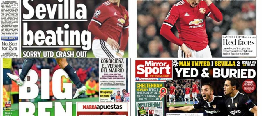 Así recoge la prensa la eliminación del United a manos del Sevilla Así recoge la prensa la eliminación del United a manos del Sevilla