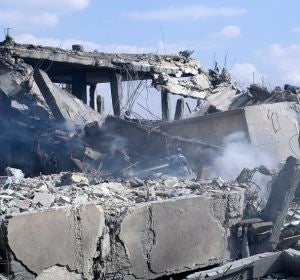 Restos del edificio del Centro de Investigación Científica tras el ataque de Estados Unidos, Gran Bretaña y Francia sobre Damasco, Siria Restos del edificio del Centro de Investigación Científica tras el ataque de Estados Unidos, Gran Bretaña y Francia sobre Damasco, Siria