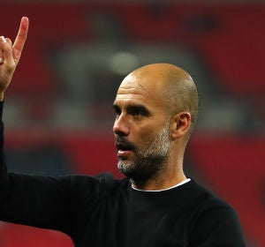 Pep Guardiola celebra el triunfo en Wembley ante el Tottenham Pep Guardiola celebra el triunfo en Wembley ante el Tottenham