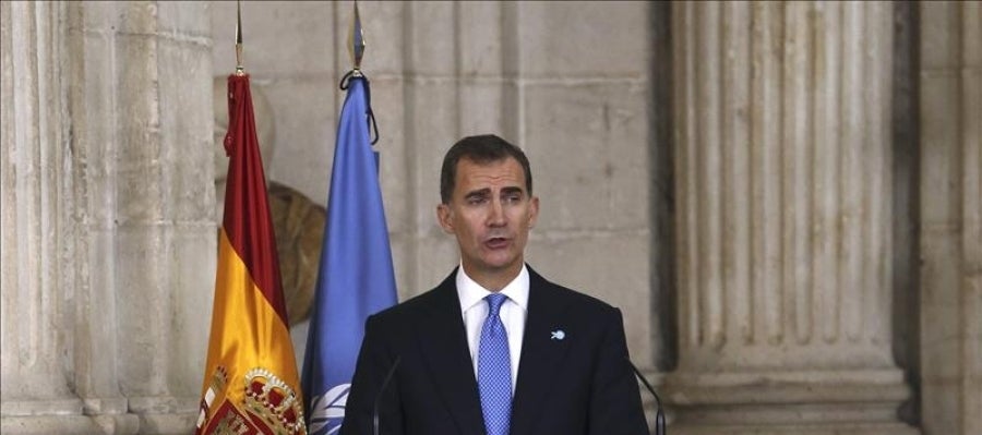 El rey Felipe VI durante su intervención en el acto solemne que se celebra para conmemorar el 70 aniversario de la ONU El rey Felipe VI durante su intervención en el acto solemne que se celebra para conmemorar el 70 aniversario de la ONU