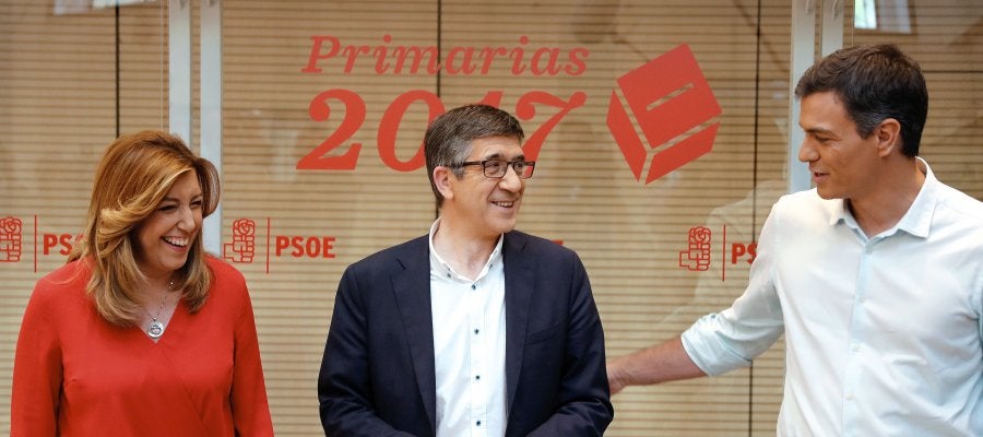 Los candidatos a la Secretaría General del PSOE, Susana Díaz, Patxi López y Pedro Sánchez Los candidatos a la Secretaría General del PSOE, Susana Díaz, Patxi López y Pedro Sánchez