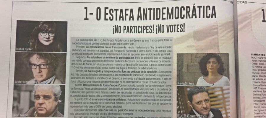 Manifiesto de artistas contra el 1-O Manifiesto de artistas contra el 1-O
