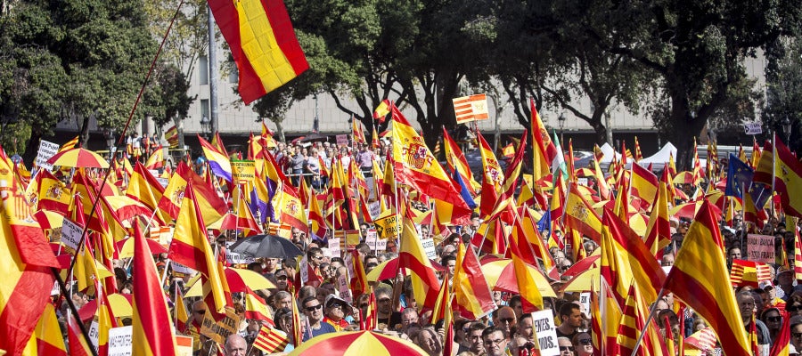 Manifestación con banderas de España Manifestación con banderas de España