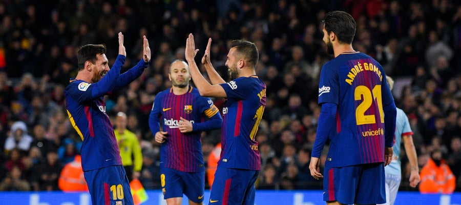 Leo Messi y Jordi Alba celebran un gol ante el Celta de Vigo Leo Messi y Jordi Alba celebran un gol ante el Celta de Vigo