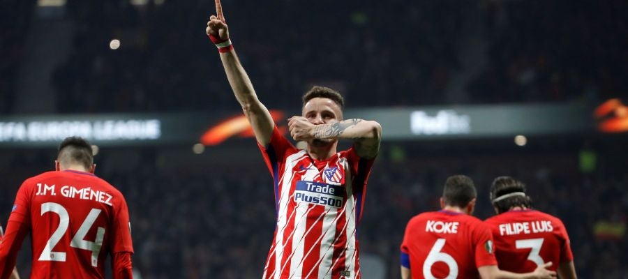 Saúl celebra su gol ante el Lokomotiv Saúl celebra su gol ante el Lokomotiv