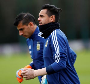 Sergio Romero, en un entrenamiento de la selección argentina Sergio Romero, en un entrenamiento de la selección argentina