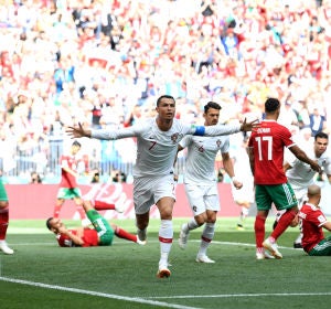 Cristiano Ronaldo celebra su gol contra Marruecos Cristiano Ronaldo celebra su gol contra Marruecos