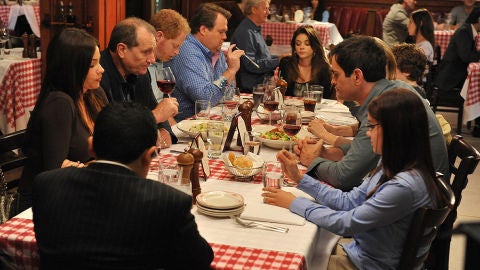 Una familia en un restaurante