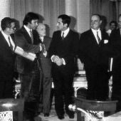 Durante la firma de los Pactos de la Moncloa en 1977