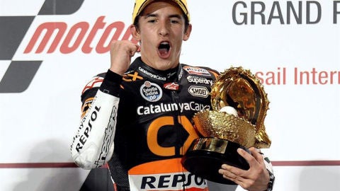 Marc M&aacute;rquez celebra la victoria en Losail