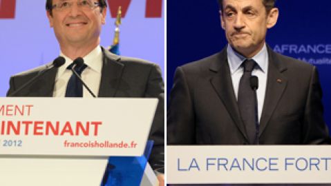 Sarkozy y Hollande tras la primera vuelta electoral