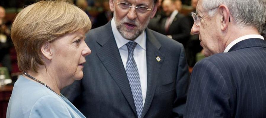 Merkel, Rajoy y Monti en la cumbre de la UE Merkel, Rajoy y Monti en la cumbre de la UE