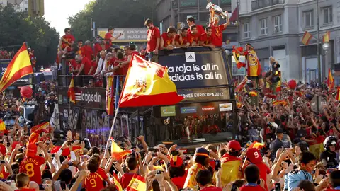 La afición recibe a los campeones en Gran Vía La afición recibe a los campeones en Gran Vía