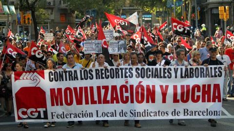 Pancarta del sindicato CGT en Barcelona