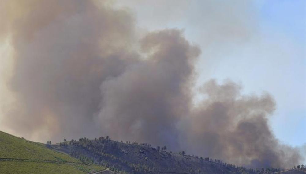 Columna de humo del incendio en la Sierra de Gata 
