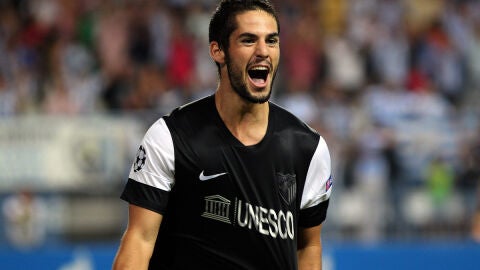 Isco celebra el primer gol durante el partido del M&aacute;laga frente al Zenit de San Petersburgo