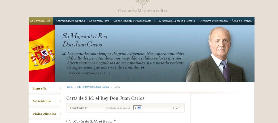 Mensaje del Rey en la web de la Casa Real Mensaje del Rey en la web de la Casa Real