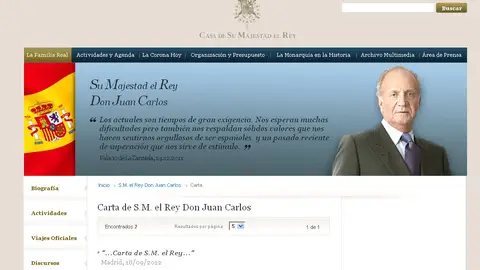 Mensaje del Rey en la web de la Casa Real Mensaje del Rey en la web de la Casa Real