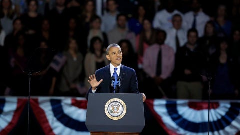 Barack Obama, durante su discurso como vencedor en Chicago