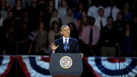 Barack Obama, durante su discurso como vencedor en Chicago Barack Obama, durante su discurso como vencedor en Chicago
