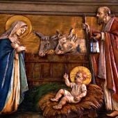 Nacimiento de Jesús con asno y buey
