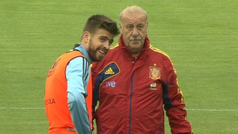 Gerard Piqu&eacute; junto a Vicente del Bosque en un entrenamiento con la selecci&oacute;n espa&ntilde;ola