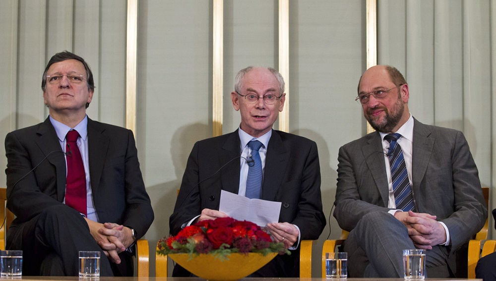 José Manuel Durao Barroso, Herman Van Rompuy y Martin Schulz en Oslo