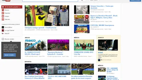 Portada del portal de vídeos youtube Portada del portal de vídeos youtube