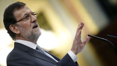 El presidente del Gobierno, Mariano Rajoy, durante el debate sobre el estado de la naci&oacute;n