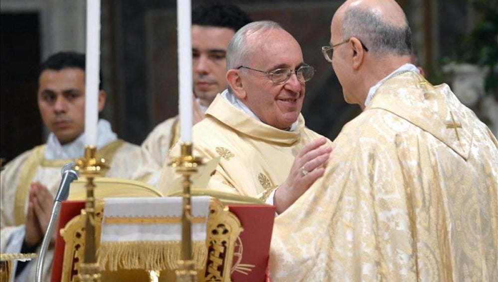 El papa Francisco durante su primera misa como sumo pontífice en la Capilla Sixtina