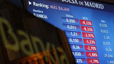 Monitor en la Bolsa de Madrid que informa sobre la cotizaci&oacute;n de Bankia