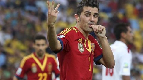 David Villa celebra uno de sus goles ante Tahit&iacute;