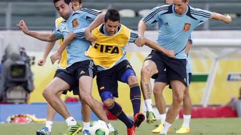 La selecci&oacute;n espa&ntilde;ola en un entrenamiento