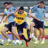La selección española en un entrenamiento