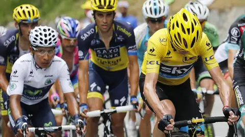 Nairo Quintana, Alberto Contador y Christopher Froome durante el ascenso Nairo Quintana, Alberto Contador y Christopher Froome durante el ascenso