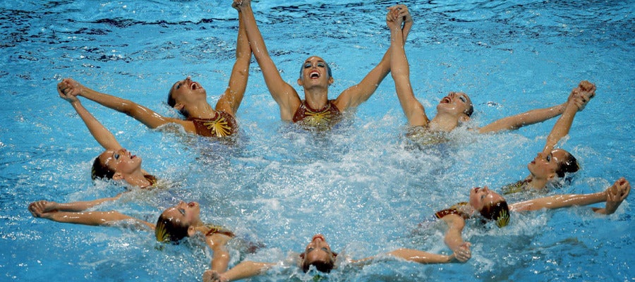 Las españoles, durante su ejercicio en la final Las españoles, durante su ejercicio en la final