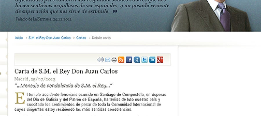 Carta de condolencias del Rey Carta de condolencias del Rey
