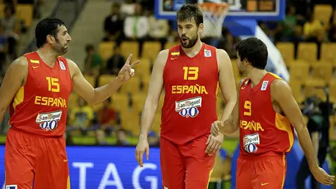 Marc Gasol, Mumbrú y Ricky Rubio, en el encuentro ante Georgia Marc Gasol, Mumbrú y Ricky Rubio, en el encuentro ante Georgia