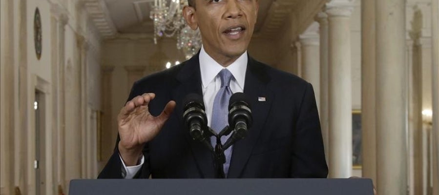 Barack Obama en un discurso en la Casa Blanca. Barack Obama en un discurso en la Casa Blanca.