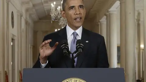 Barack Obama en un discurso en la Casa Blanca. Barack Obama en un discurso en la Casa Blanca.