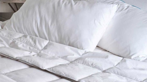 Edredones y almohadas de plumas.