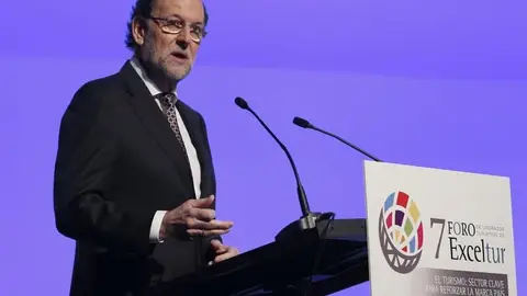 Mariano Rajoy, durante su intervención en la inauguración del foro Exceltur. Mariano Rajoy, durante su intervención en la inauguración del foro Exceltur.